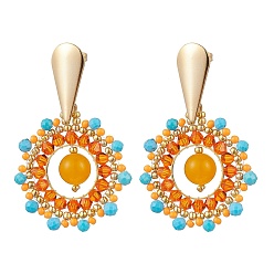 Малайский Нефрит Серьги-гвоздики в стиле бохо из натурального магнезита и нефрита машан, с ручной работы стеклянными бусинами и 304 фурнитурой для сережек из нержавеющей стали для женщин, 47x29 мм