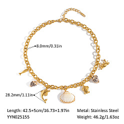 Shell Shape Летний пляж 304 Женские ожерелья с подвеской из натуральной ракушки и нержавеющей стали с гальваническим покрытием, золотые, формы раковины, 16.73 дюйм (42.5 см)