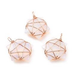 Опал Opalite подвески, с медной проволокой оттенка розового золота, без кадмия и без свинца, звезда, 37~41x29~31x9~11 мм, отверстие : 4.5~6 мм