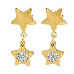 Золотой Ионное покрытие (ip) 304 серьги-гвоздики в форме звезды из нержавеющей стали, со стразами, золотые, 23x9.9 мм