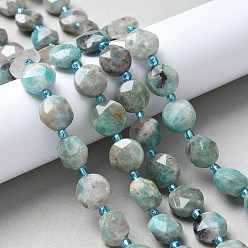Амазонит Натуральные нитки амазонита, плоско-круглые, граненый шестиугольный разрез, 10x10~10.5x6~6.5 мм, отверстие : 1.2 мм, около 32 шт / нитка, 15.55'' (39.5 см)