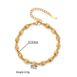 Oval Bracelets à perles rainurées en acier inoxydable pour femmes, or, ovale, 304 pouce (6.69 cm)