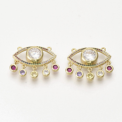 Golden Brass Micro Pave Cubic Zirconia Pendants, Cadmium Free & Lead Free, Eye, Colorful, Golden, 15.5x25x5mm, Hole: 1.2mm