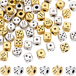 Mixed Color 60Pcs Tibetan Style Alloy Beads, Dice, Mixed Color, 7x7x7mm, Hole: 3mm, 30pcs/color