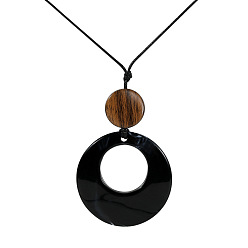 Черный Длинные цепочки с подвеской в виде кольца из смолы и вощеным шнурком., чёрные, 28.35 дюйм (72 см), Кулон : 66x46 мм