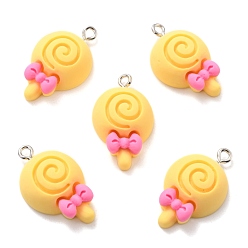 Золотистый Подвески из смолы, с платиновым тоном железная петля, леденец с бантом, золотые, 26x15.5x7 мм, отверстие : 2 мм