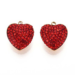 Красный Ионное покрытие (ip) 201 брелоки из нержавеющей стали, сердце, с полимерной глиной горный хрусталь, реальный 18 k позолоченный, красные, 15x13.5x5.5~6 мм, отверстие : 1.5~1.6 мм