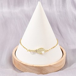 Plaqué 18K Or Véritable Bracelets à maillons en laiton micro pavé en zircone cubique transparente pour femmes, avec abs imitation perle, raquette, crémaillère plaquage, plaqué longue durée, sans plomb et sans cadmium, réel 18 k plaqué or, 7.80 pouce (19.8 cm)