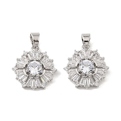 Платинированный Подвески из латуни и прозрачного циркония, , Реальная платина, 20x18.5x5 мм, отверстие : 5.5x4 мм