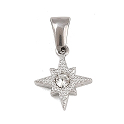 Звезда 303 из нержавеющей стали горный хрусталь подвески, цвет нержавеющей стали, звезды прелести, 14x12x3 мм, отверстие : 6.3x3 мм