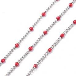 Indian Red 304 Stainless Steel Enamel Curb Chains, with Spool, Soldered, Faceted, Indian Red, 2.5x2x0.8mm, 32.80Feet/roll(10m/roll)