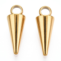 Золотой Покрытие стойки 201 подвески из нержавеющей стали, без кадмия, без никеля и без свинца, конус / шип, золотые, 13x5 мм, отверстие : 1.6 мм