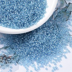 (RR376) Sparkling Gray Lined Aqua Luster Миюки круглые бусины рокайль, японский бисер, 11/0, (rr 376) сверкающий серый глянец с аквамарином, 11/0, 2x1.3 мм, Отверстие : 0.8 мм , около 5500 шт / 50 г