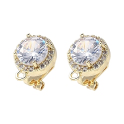 Круглые Фурнитура для сережек-клипс из латуни для женщин, с кристально горный хрусталь, настоящее 14k золотое и долговечное покрытие, круглые, 14x11x11 мм