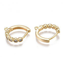 Настоящее золото 18K Латунные серьги-обручи, с фианитом и петлей, без никеля , реальный 18 k позолоченный, прозрачные, 14x14x2.5 мм, отверстие : 1 мм, штифты : 0.9 мм