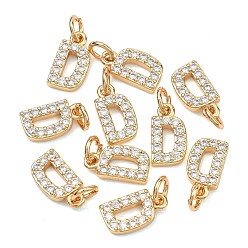 Letter D Colgantes Shegrace de latón con microengaste de circonitas cúbicas transparentes, sin níquel, real 18 k chapado en oro, amuletos de la letra d, 12x6.5x2.5 mm, anillo de salto: 5x1 mm, diámetro interior: 3 mm