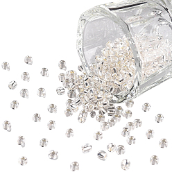White 3000Pcs Glass Seed Beads, Silver Lined Round Hole, Round Small Beads, White, 3mm, Hole: 1mm