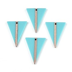 Средний Бирюзовый Кулоны из непрозрачной смолы и дерева, треугольные, средне бирюзовый, 36.5~37x27.6x3.4 мм, отверстие : 2 мм