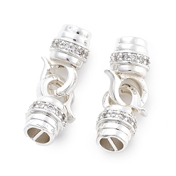 Серебро Латунное микропейв, прозрачный кубический цирконий, складные застежки, серебряные, 27x8 мм, отверстие : 2 мм