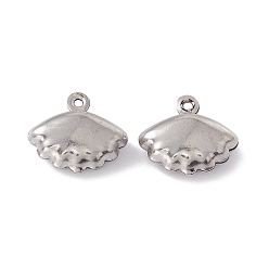 Stainless Steel Color Non-Tarnish 304 Stainless Steel Charms, Shell Charms, Stainless Steel Color, 12x13x5mm, Hole: 1mm