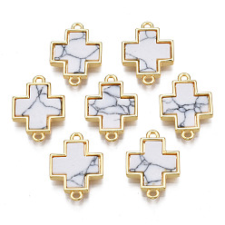 Кремово-белый Подвески из латуни, с синтетическими бирюзовый, без кадмия, без никеля и без свинца, реальный 18 k позолоченный, крестик, кремово-белые, 17.5x12.5x2.5 мм, отверстие : 1.2 мм