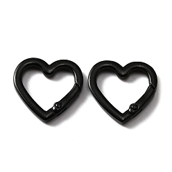 Black Zinc Alloy Spring Gate Rings, Heart Ring, Black, 25x26x3.5mm