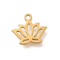 Настоящее золото 18K 304 прелести нержавеющей стали, лазерная резка, очарование лотоса, реальный 18 k позолоченный, 11x10x1 мм, отверстие : 1.2 мм