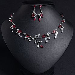 Красный Комплекты серег и гвоздиков из латуни с микропаве из кубического циркония для женщин, лист, красные, 460 мм