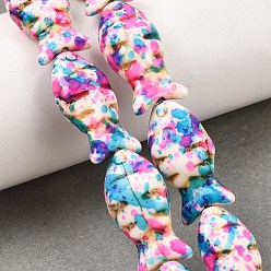 Pearl Pink Dyed Synthetic Turquoise Beads Strands, Fish, Pearl Pink, 24x12x7mm, Hole: 1~1.2mm, about 17pcs/strand, 14.96''(38cm)