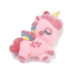Pink Кулоны из флокированной смолы, единорог, розовые, 53x57x17 мм, отверстие : 3 мм
