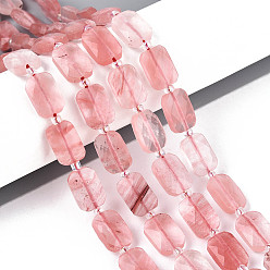 Вишневый Кварц Вишневого кварца стеклянные бусы пряди, прямоугольные, граненые, с бисером, 11.5~12x8x4~5 мм, отверстие : 0.9 мм, около 26~27 шт / нитка, 14.57~15.08'' (37~38.3 см)