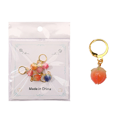 Клубника 6шт. смоляные подвески-маркеры для фиксации стежков, с металлическим обручем, клубника, размер упаковки: 12x9см