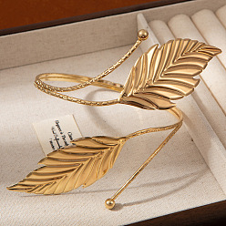 Лист Браслеты из сплава на плечо, браслеты-манжеты для женщин, золотые, лист, внутренний диаметр: 2.56 дюйм (6.5 см)