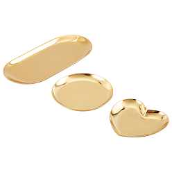 Mixed Color 403 Stainless Steel Tray, Storage Tray, Cosmetics Jewelry Organizer, Flat Round, Oval, Heart, Mixed Color, 10x0.9cm