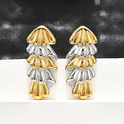 Другие 304 двухцветные серьги-гвоздики из нержавеющей стали для женщин, реальный 18 k позолоченный, сложить очарование, 34x14.5 мм