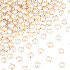 Золотой Шить на акриловой искусственной жемчужине, бусы Montee, два отверстия, аксессуары для одежды, полукруглый, золотые, 9.5x5.5 мм, отверстие : 1.2 мм, 200 шт / пакет