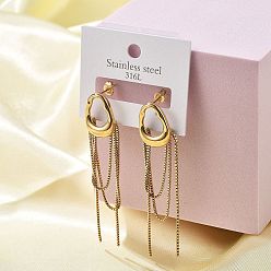 Настоящее золото 18K 304 овальные серьги-гвоздики с кисточками из нержавеющей стали, реальный 18 k позолоченный, 74x14 мм