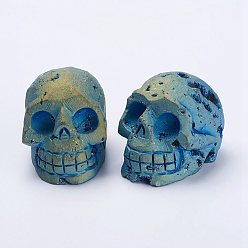 Зеленое Покрытие Галька естественный druzy geode кварцевые бусины, Украшения для дома из драгоценных камней, нет отверстий / незавершенного, череп черепа, зеленый покрытием, 42x36.5x51 мм