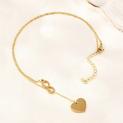 Золотой Регулируемый 304 кулон-лариата в виде сердца-бесконечности из нержавеющей стали, ионное покрытие (ip), долговечный, золотые, 18.11 дюйм (46 см)