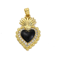Черный Латунные микро проложить кубического циркония подвески, с эмалью, святое сердце, долговечный, без кадмия и без свинца, стойки покрытие, настоящий 18k с покрытием, чёрные, 26.5x16.5x4 мм, отверстие : 5 мм