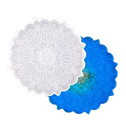 White DIY Cup Mat Set Silicone Molds, Resin Casting Molds, For DIY UV Resin, Epoxy Resin Craft Making, Mandala Flower, White, 127x9mm