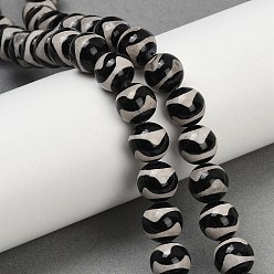 Tiger Pattern Тибетского стиля DZI бисер нитей, природных бисера агат, круглые, окрашенная и подогревом, чёрные, рисунок тигра, 10 мм, отверстие : 1.4 мм, около 38 шт / нитка, 14.96'' (38 см)