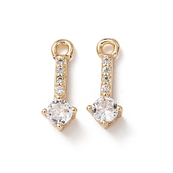 Golden Brass Micro Pave Clear Cubic Zirconia Charms, Long-Lasting Plated, Rack Plating, Stick Charms, Golden, 12x4x3.5mm, Hole: 1.2mm