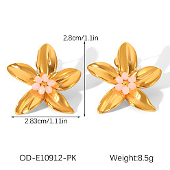 Golden 304 Stainless Steel Stud Earrings for Women, Flower, with Glass Beads, Golden, 28x28.3mm