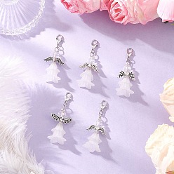 Античный Серебристый & Платиновый 5шт. подвесные украшения из сплава и акрила в виде цветочного ангела, с карабин-лобстерами , старинное серебро и платина, 51 мм