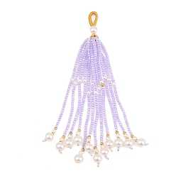 Фиолетовый Прозрачные стеклянные и пластиковые бусины, большие подвески, подвески-кисточки, фиолетовые, 99.5x8 мм, отверстие : 4.5 мм