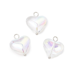 Золотой Стеклянные подвески, сердце, с латунными петлями, золотые, 17.5x15x6.5 мм, отверстие : 2.5 мм