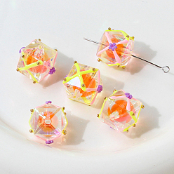 Letter X Прозрачные акриловые бусины, ручная роспись бусин, неровный, бусина в бусине, граненые, кубические, Письмо X, 18x17 мм