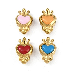 (52) Непрозрачная лаванда 304 из нержавеющей стали эмаль бисер, сердце с короной, ионное покрытие (ip), реальный 18 k позолоченный, разноцветные, 20x13.5x9 мм, отверстие : 2.5 мм