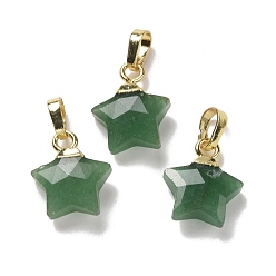 Зеленый агат Подвески из натурального зеленого оникса и агата, с длинными латунными накладками, граненые, звезда, золотые, 14x13x5 мм, отверстие : 3.5x5.5 мм